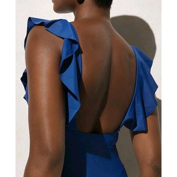 J. Crew Pink Fushia One Piece Swim Suit Ruched Ruffle V Neck Women's 6 (865) - Picture 3 of 6